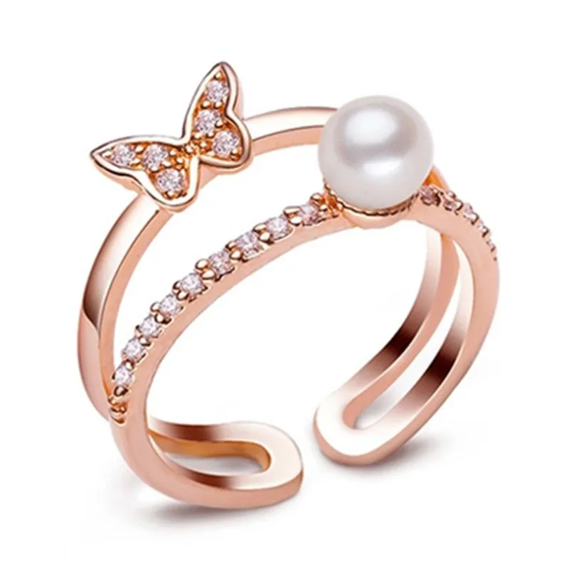 

RUNZHUQIYUAN 2017 100% natural freshwater pearl ring Butterfly Wedding Rings 925 Sterling Silver jewelry For Women best gifts