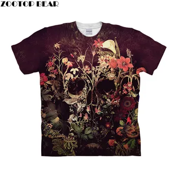 

Flower Skull By ALI Artist Unisex T shirt 3D Print Tees Tops Harajuku Mens Camiseta Short Sleeve Streetwear Male Summer t shirt