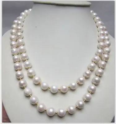 

HOT## Wholesale FREE SHIPPING double strands9-10mm south sea round white pearl necklace18"19