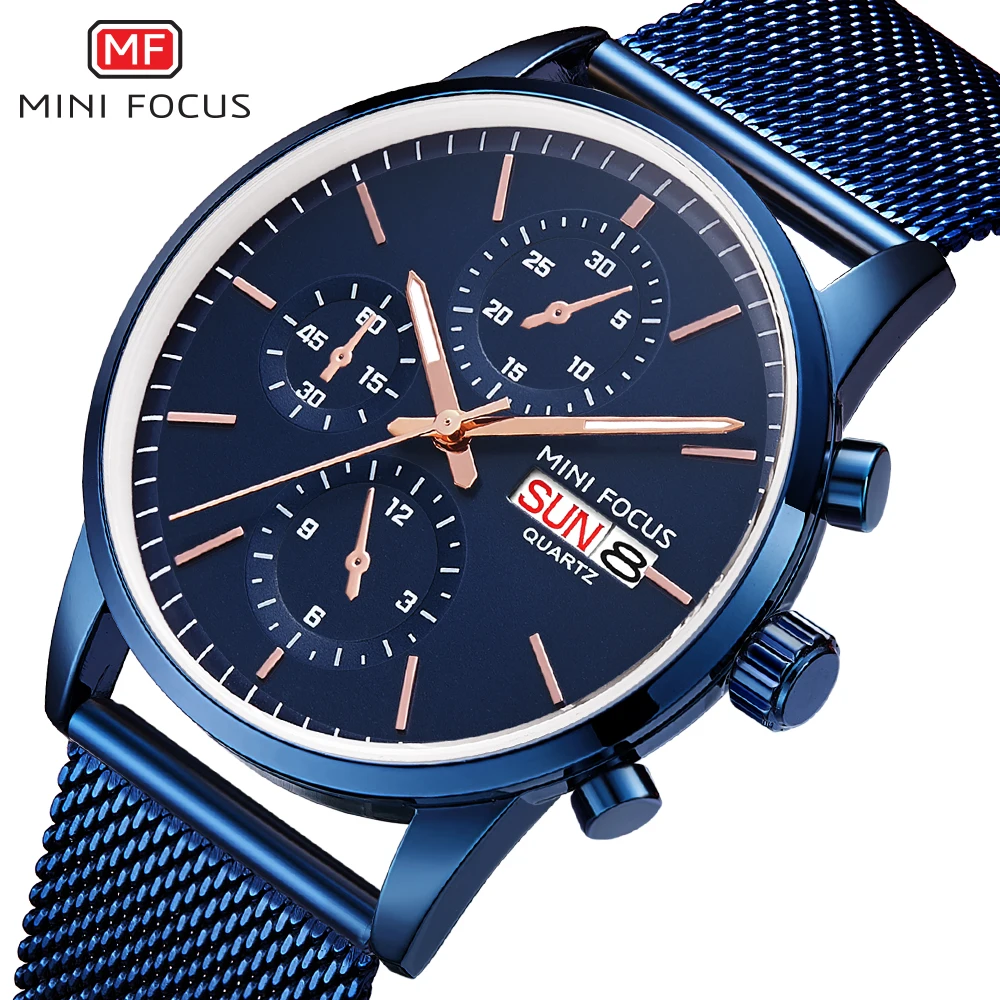 

MINIFOCUS Top Brand Luxury Quartz Watch Men Marine Dial Date Week Display Mesh Strap Fashion Business Wrist Watches Clock 2018