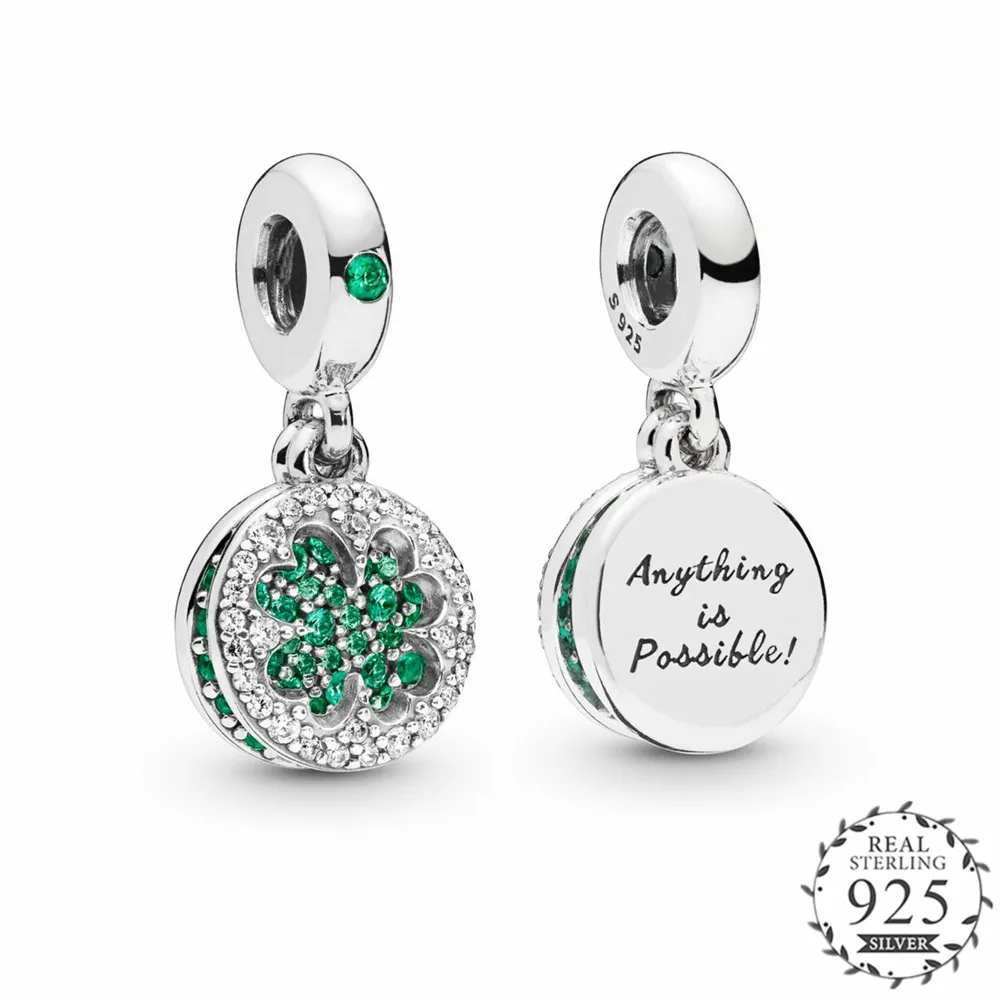 

2019 Spring Garden Dazzling Lucky Four-Leaf Clover Hanging Charm fits Pandora charms Bracelets Bangles Silver 925 Original Beads