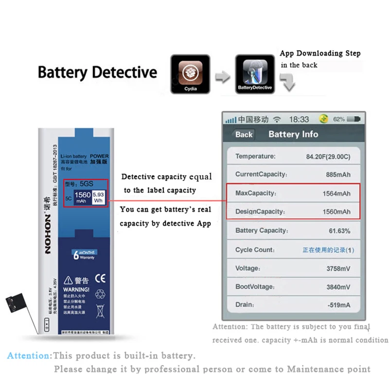 NOHON батарея для Apple iPhone 5S 5C Высокое качество батареи мобильного телефона с розничной посылка инструменты