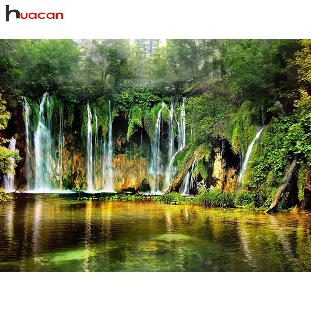 

HUACAN DIY Diamond Embroidery Waterfall Diamond Painting Cross Stitch Landscape Full Round Drill Rhinestones Home Decoration