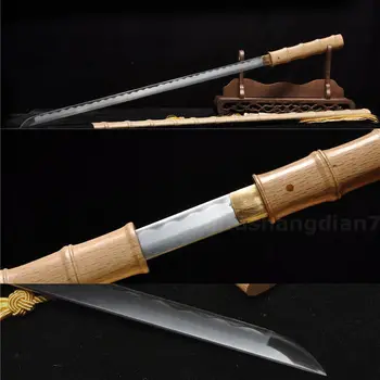 

39'1060 CARBON STEEL BLADE BAMBOO WOOD SHAPE HAND MADE JAPANESE SWORD KATANA