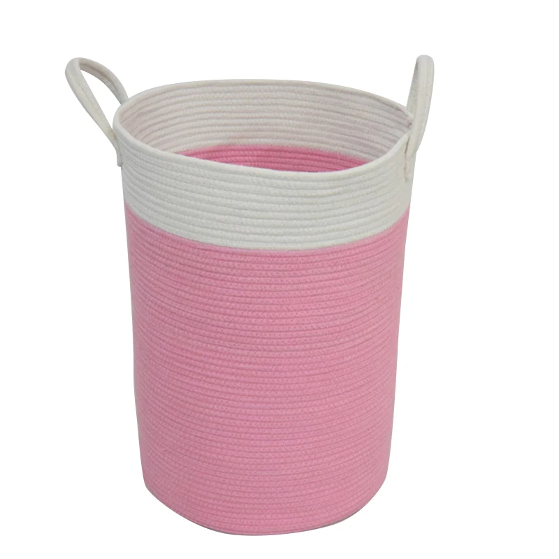 Корзина для белья в скандинавском стиле, хлопковая нить, тканая корзина для хранения, органайзер для игрушек и одежды, корзина для хранения, помощник для стирки - Цвет: pink