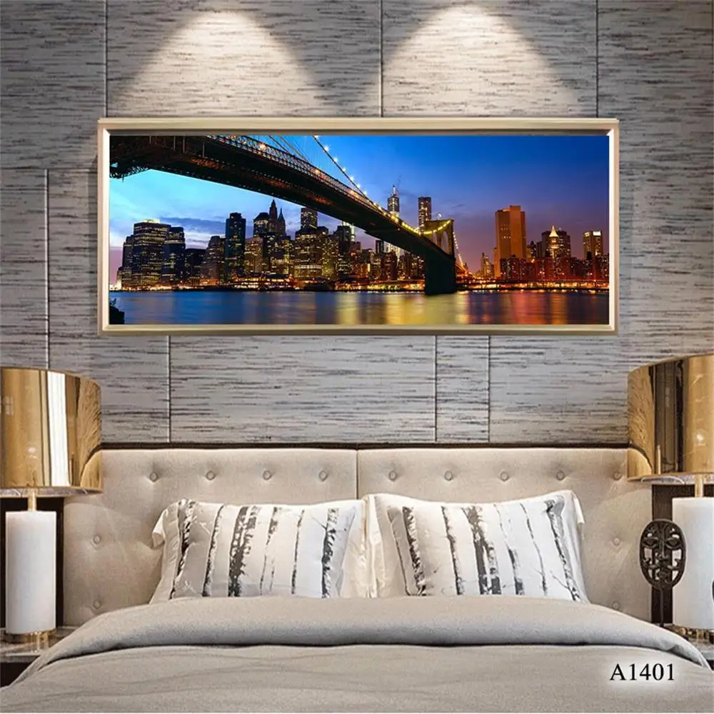 Нью Йорк Бруклинский мост холст печать картина ночной вид городской пейзаж картина маслом на холсте стены искусство картина для домашнего декора - Цвет: 1401