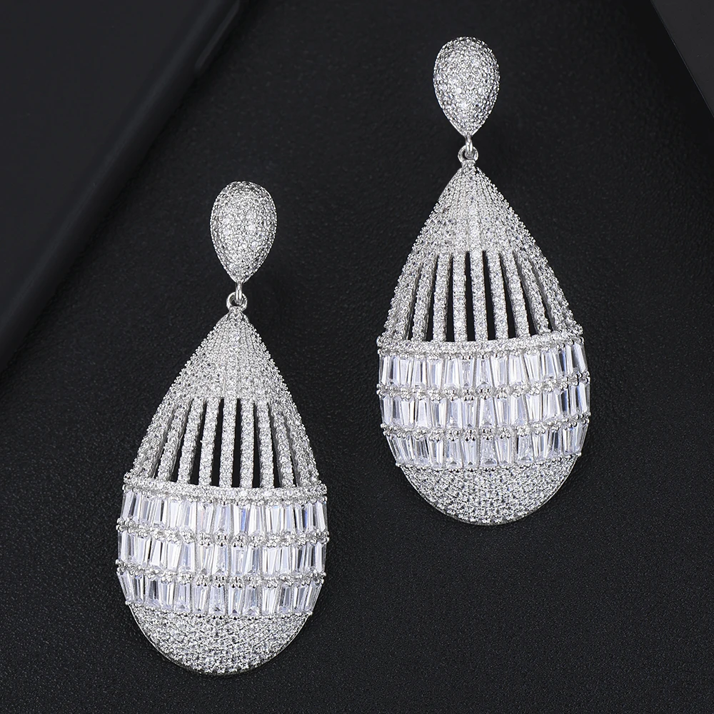 

Luxury Drop Flower Full Micro Cubic Zirconia Paved Clear Austrian crystal Women Attend Dinner Reception Noble Jewelry