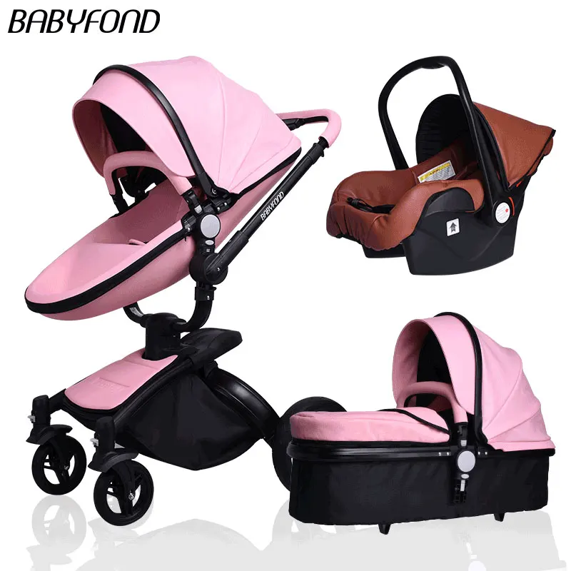 Babyfond, новинка, детская коляска 3 в 1, в серой золотистой раме - Цвет: e