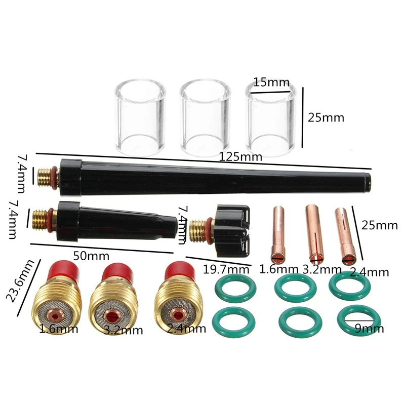 18 шт Tig Сварочная горелка короткая газовая линза стеклянный патрубок комплект чашек для Wp-9/20/25 горелка для сварки вольфрамовым электродом аксессуары для сварки и резки