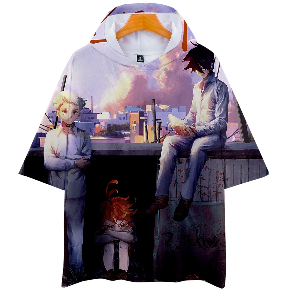 Модная футболка с капюшоном и короткими рукавами надписью Promised Neverland Emma cos
