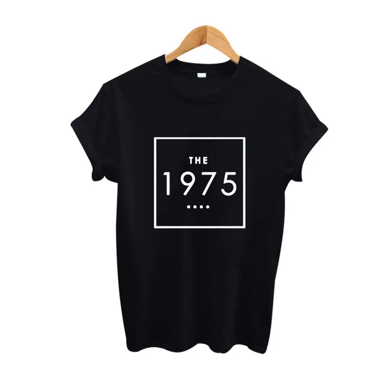 1975 إلكتروني طباعة تي أبيض وأسود سيدة قمم س الرقبة قصيرة الأكمام تي شيرت القطن camisetas موهير