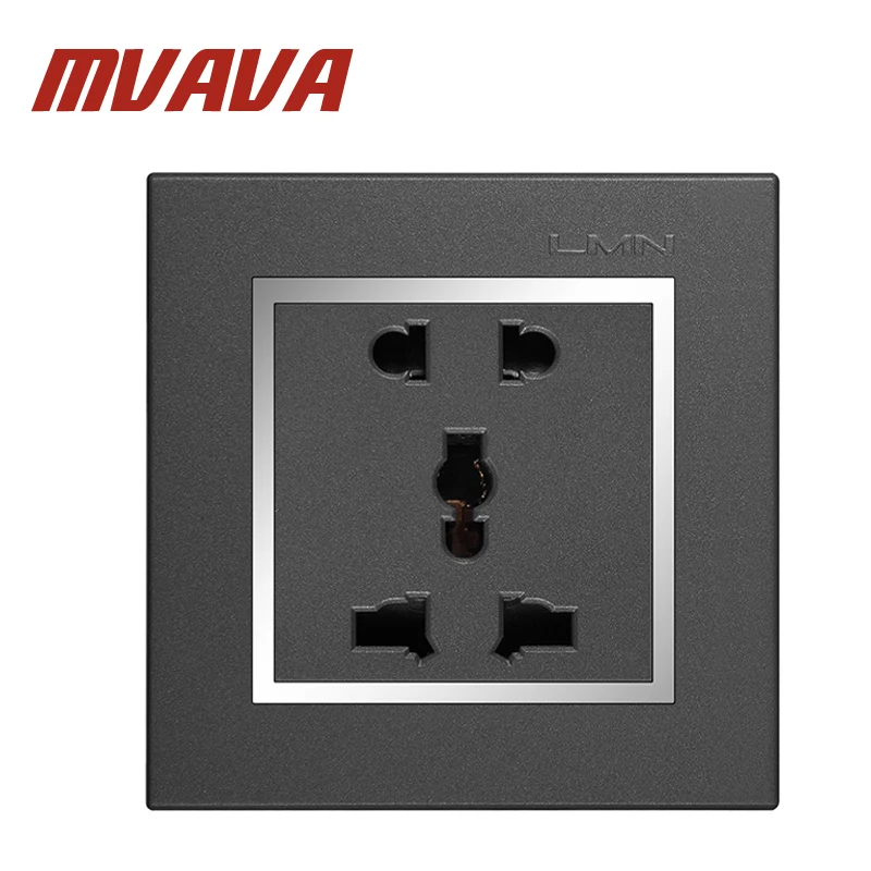 

Free shipping MVAVA Multi-functional 5 Pins wall socket Electrical wiring light Power Outlet 13A 110~250V,Chromed Frame PC panel