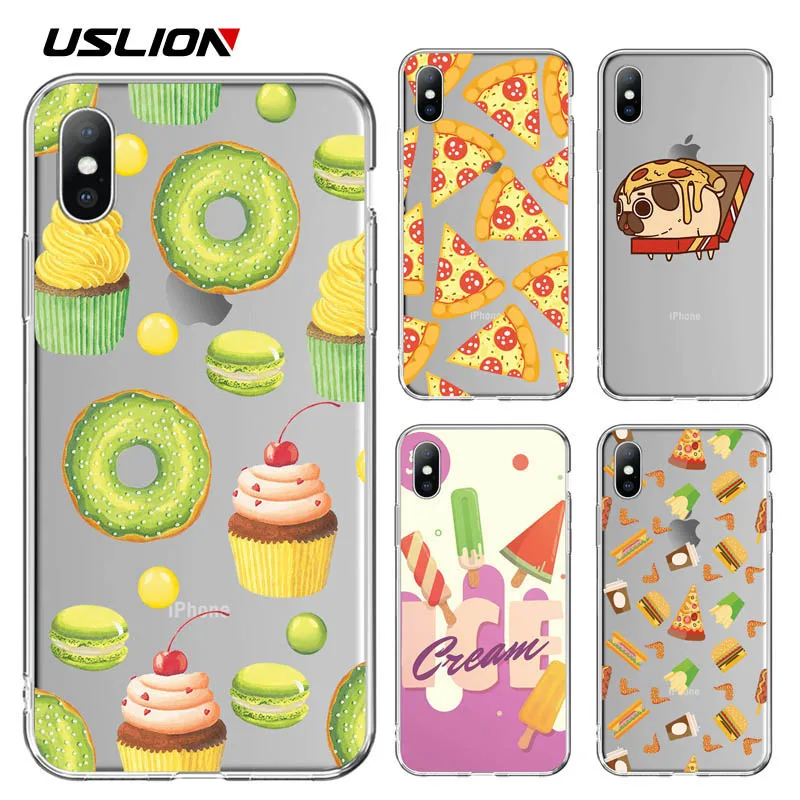 Чехол для телефона USLION с милым рисунком пиццы мороженого iPhone X XS XR Xs Max прозрачный