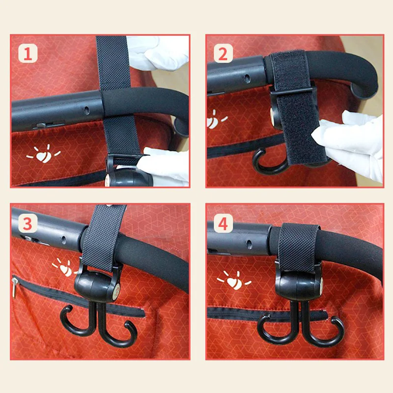 BalleenShiny Baby Stroller Hook Pushchair Shopping Bag Hook Mum Pram Handy Carry Clip Rotatable Double Hook Stroller Accessories