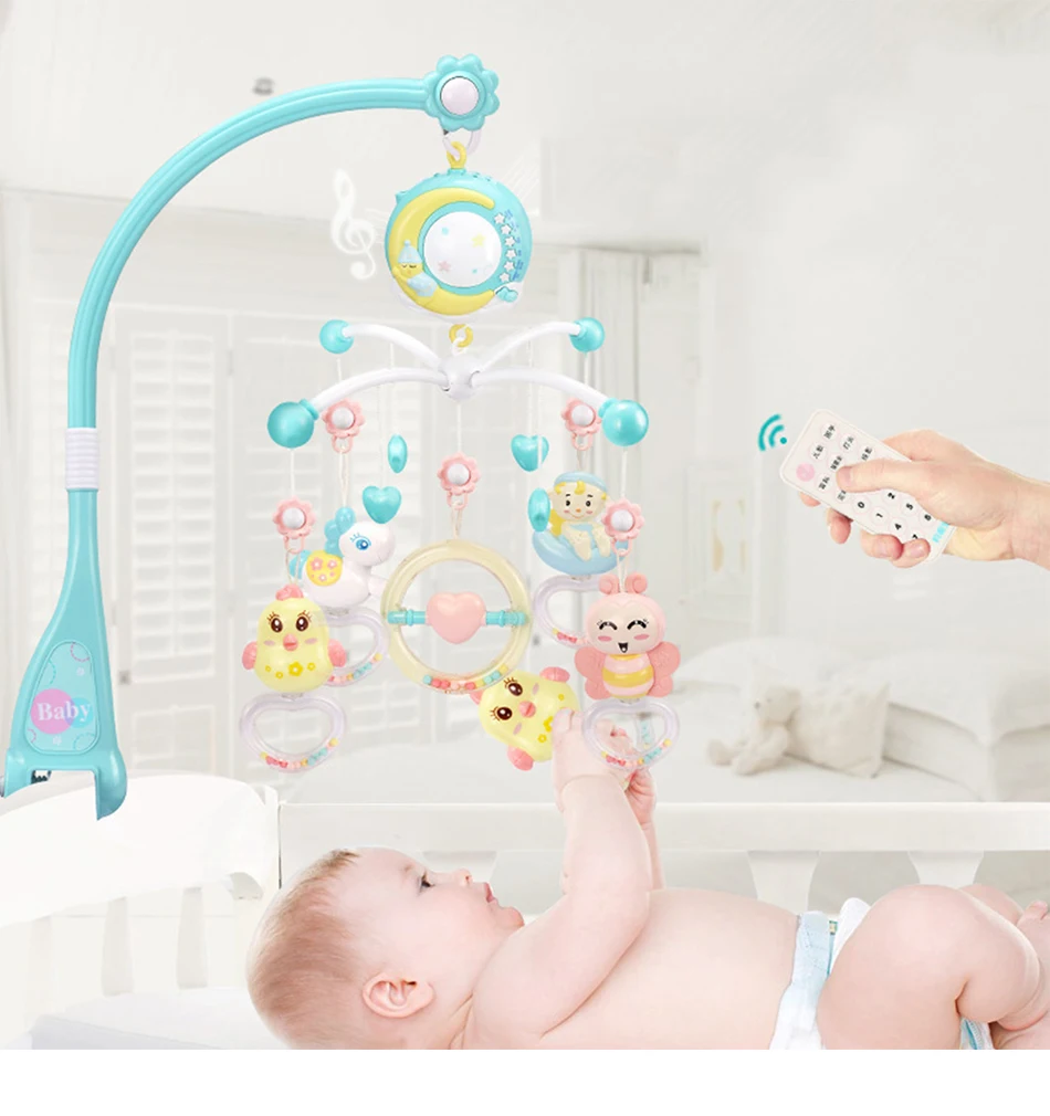 Подвесная игрушка для детской кроватки 0-12 месяцев для новорожденных, мобильная Музыкальная Коробка, колокольчик с погремушками в виде животных, развивающие игрушки для детей