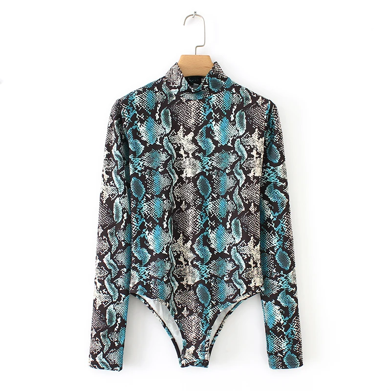 

Women sexy snake skin pattern print slimming bodysuits shirts women chic skinny siamese blouse retro playsuits blusas LS2966