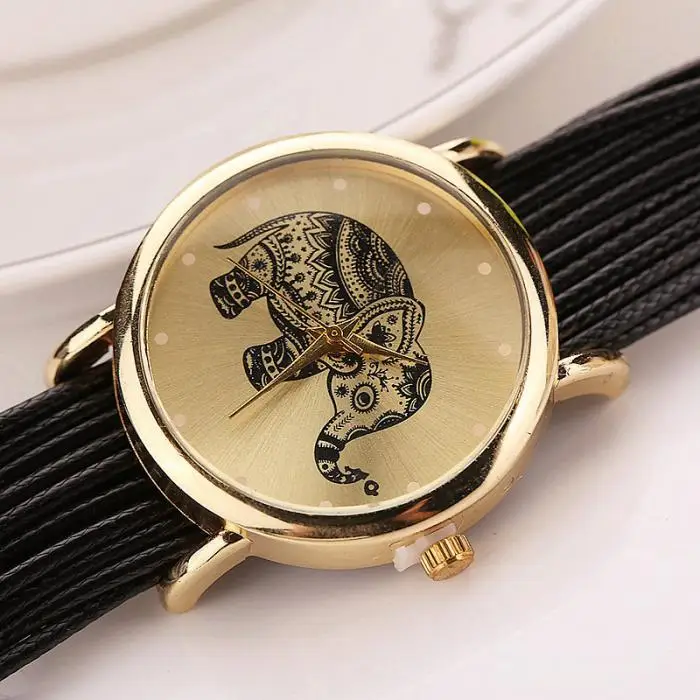 Модные женские часы-браслет со слоном, кожаные тканые канаты, повседневные наручные часы, женские часы, LXH