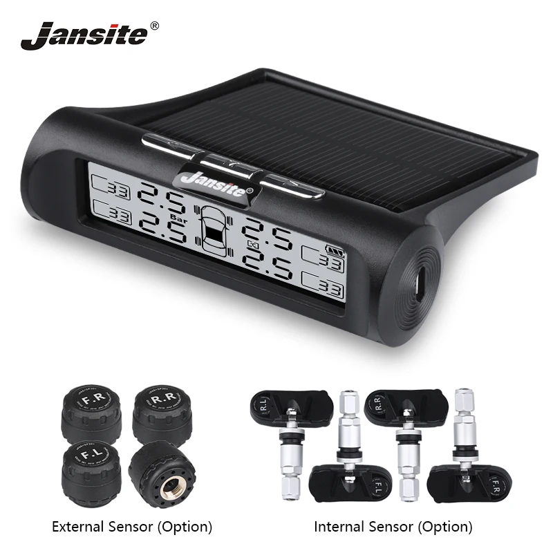 

Jansite Car TPMS Tire Pressure Monitoring System Solar Power Universal Real-time Displays 4 Tires' Pressure and Temperature tpms