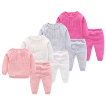 Однотонные трикотажные комплекты одежды для малышей Noewborn комплект из 2 предметов, верхняя одежда с длинными рукавами, куртка+ штаны, весенне-осенний комплект одежды для маленьких мальчиков и девочек
