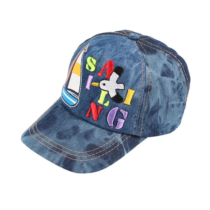 Fashion Kids Baseball Caps Cotton Denim Summer Sun Caps Cowboy Letter Sailboat Snapback Hat Cap For Girls Baby Boys Clothing (10)