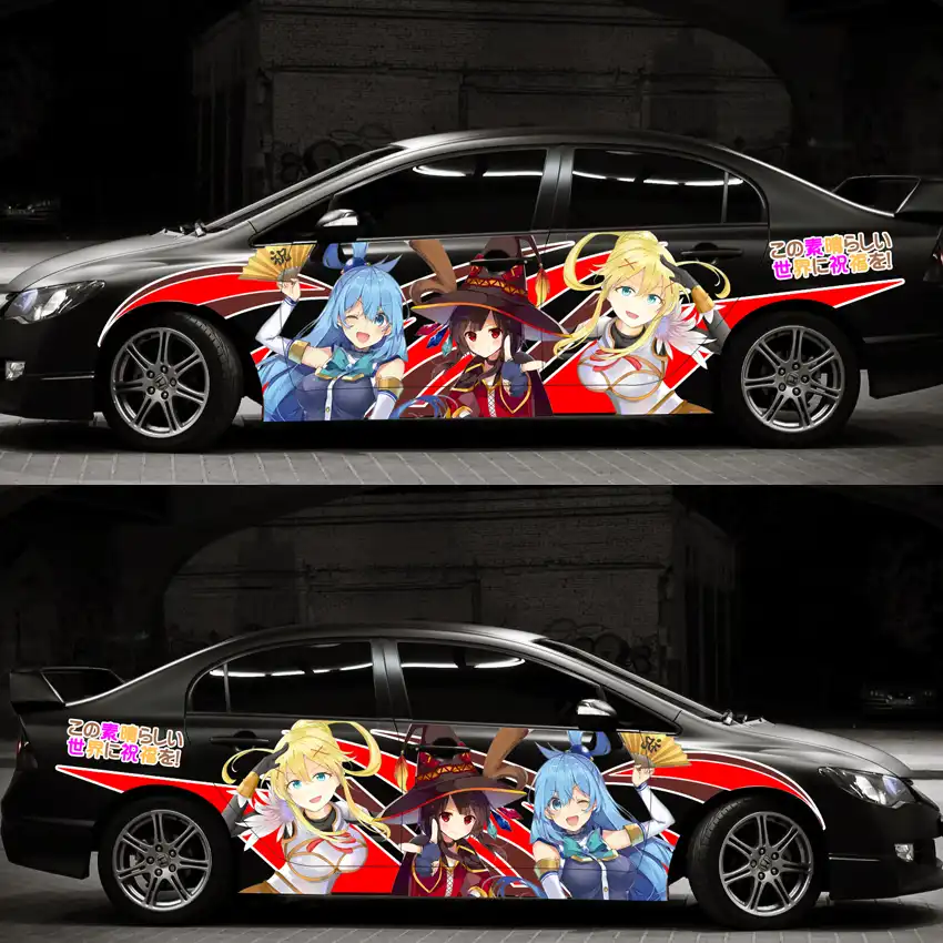 Car Body Funny Cartoon Vinyl Sticker Japan Anime Door Decals Aqua Darkness Megumin Ralliart Sports Car Stickers Cns0424 Car Stickers Aliexpress