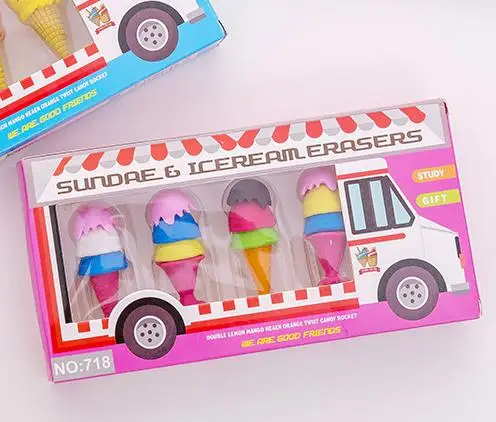 1 комплект милый ластик в форме мороженого резиновый милый ластик для учеников начальной школы для девочек и мальчиков рекламный подарок канцелярские принадлежности - Цвет: Pink
