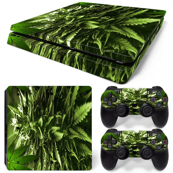 

Free Drop Shipping Green Weed Vinyl Decal for PS4 Skin Stickers for Sony PlayStation 4 Console and 2 Controllers Decorativ #0194