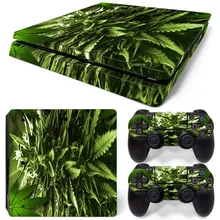 Transporte Da Gota livre Verde Weed Vinil Decalque para PS4 Pele adesivos para sony playstation 4 console e 2 controladores decorativ #0194