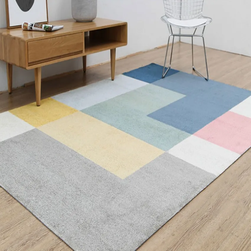 

Simple style plaid thicken machine weaved bedside rug , living room coffee table carpet, big size Nordic decoration ground mat