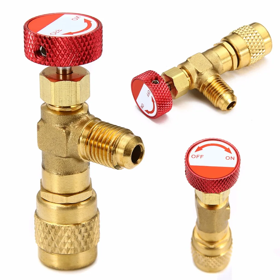 

Gold Red 1/4"-5/16" Flow Control Valve Copper For R410A Refrigerant Charging Hose