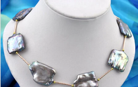 

Jewelr 006451 18" baroque black keshi reborn pearl necklace