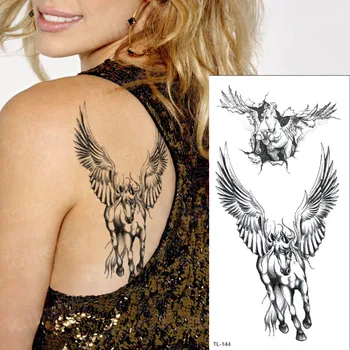 

temporary sticker tattoo wings body sticker tatoo boys back chest tattoo horse girls stickers mens fake tattoo black decal wing