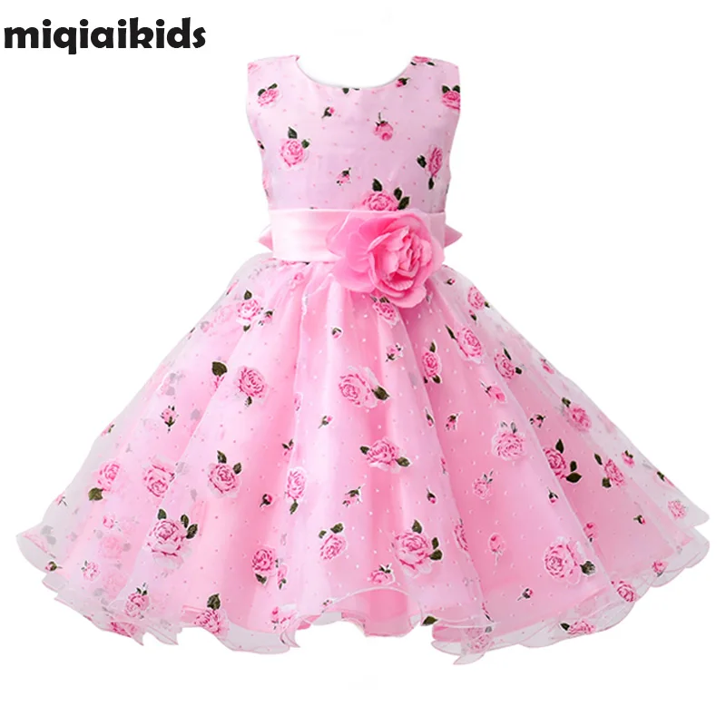 Retail Flower Dress In Sashes For Wedding Party Girls Floral Print Dress First Communion Dresses Size