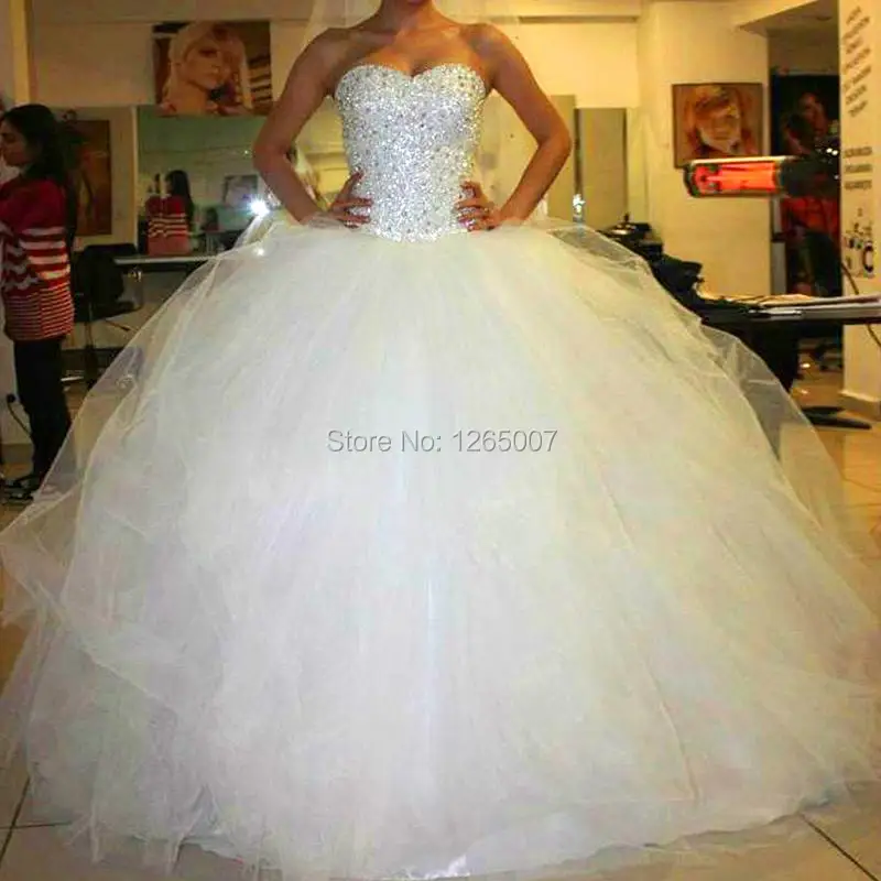 Fashion Sweetheart Sparkly Beaded Diamond Puffy Tulle Ball Gown 1033