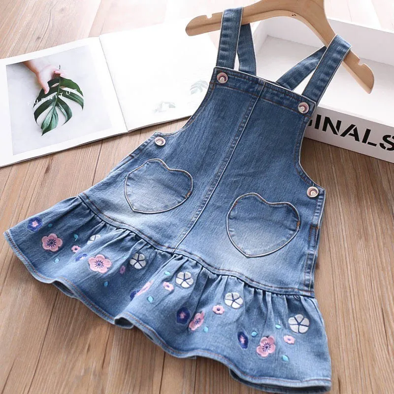 

baby overalls for girls dress jeans denim kids clothes cute jumpsuit rainbow embroidery toddler children's clothing boutiques Y