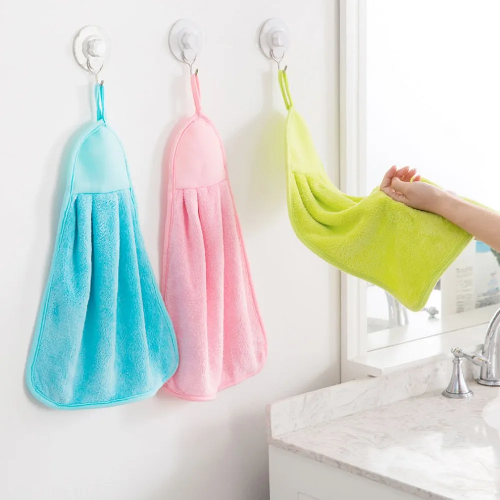 Soft Coral Fleece Hand Towel Kitchen Dish Small Hanging Towel Free
