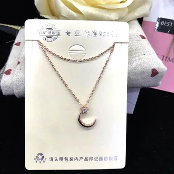 

S925 pure silver plated light rose gold fashionable and sweet matching Sweet pendant ropeway chain Multiple necklace options