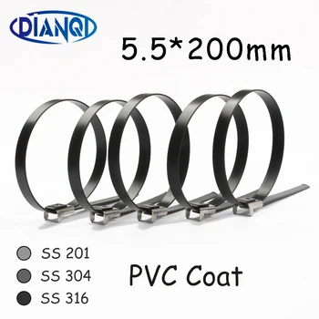 

5.5*200 5.5mm 5.5x200 Stainless Steel Zip PVC coating Strong Stainless Steel Grade Metal Cable Ties Zip Tie Wraps