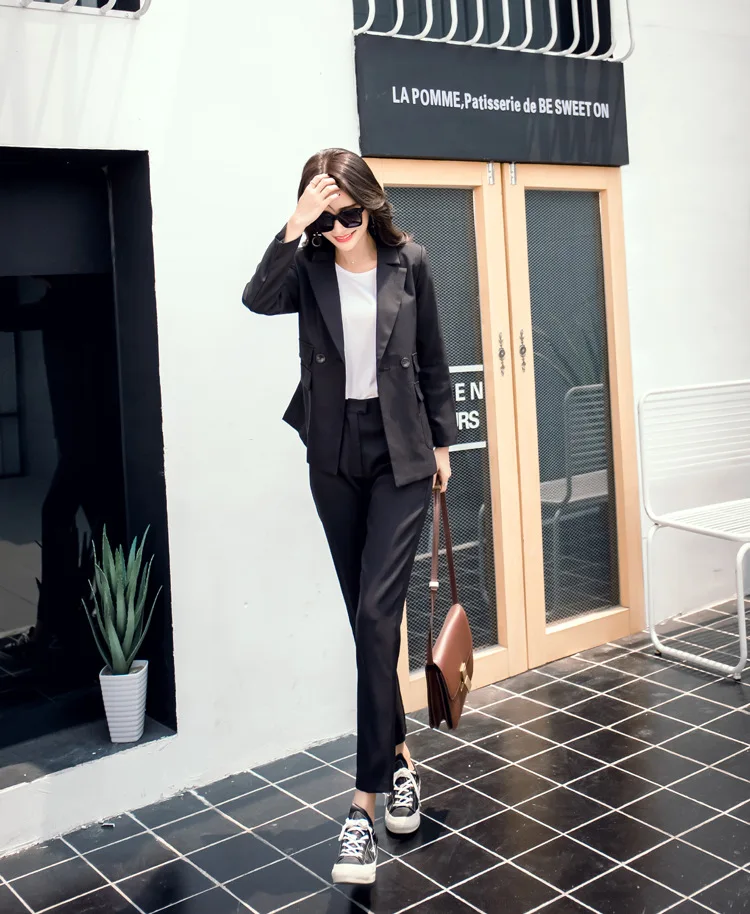 Office work suit casual long-sleeved suit suit female Slim long sleeve suit jacket set Women's pants suit 2019 autumn new
