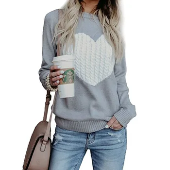 

Winter Women Sweaters Warm Heart Pullover Long Sleeve Oversize Women Knitted Sweater Casual Thicken Wool Female Pullovers Tops