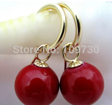 

Bridal jewelry free shipping hot sell 16mm round red shell pearl dangle earring