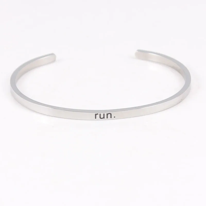 

2017 Hot 316L Stainless Steel Bracelets & Bangles Engraved Run. Positive Inspirational Quote Cuff Mantra Bracelet for Women