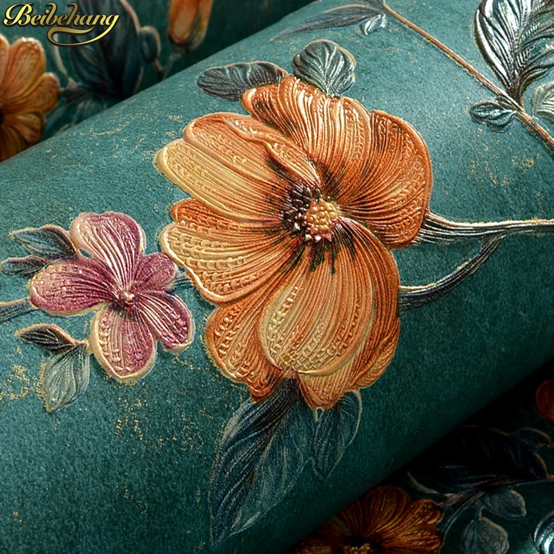 wall paper. Pune elephant emerald palm Southeast Asian style high-end non-woven wallpaper bedroom living room wallpaper backgrou