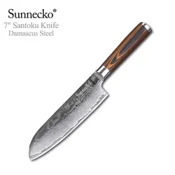 SUNNECKO 7 "дюймов Santoku Ножи японский Дамаск VG10 Сталь Кухня ножи шеф-повар Slicer Сильный твердость лезвия Цвет деревянной ручкой