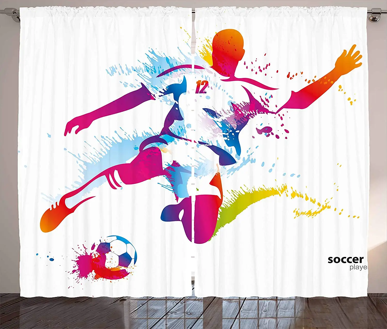 

Teen Room Decor Curtains Soccer Player Kicks The Ball Watercolor Style Spray Championship Living Room Bedroom Window Drapes