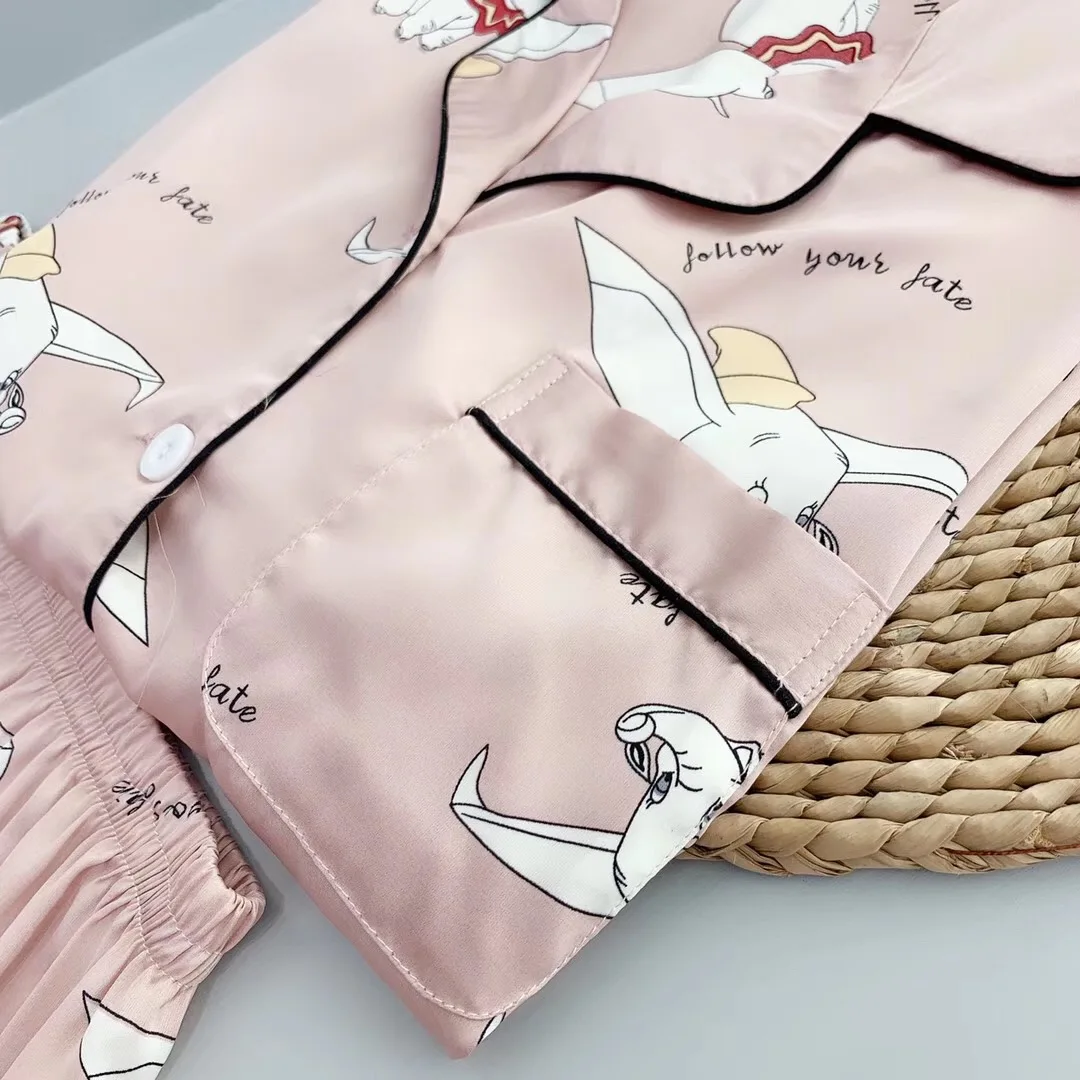 Dumbo, шелковые пижамные комплекты с принтом, лето, женские, из искусственного шелка, две части, рубашки и шорты, штаны, ночные рубашки, одежда для сна, домашняя одежда