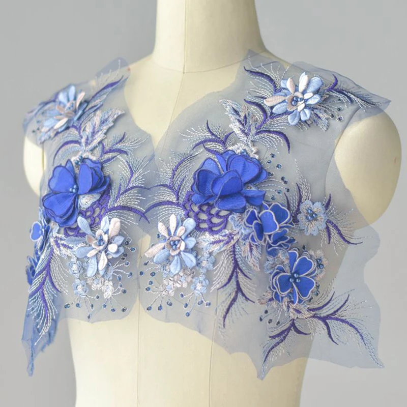 $12.68 2 Pieces 3D Flower Applique Beaded Sequins Floral LACE Patch Bridal Wedding Dress Embossed Beading Embroidery lace Applique