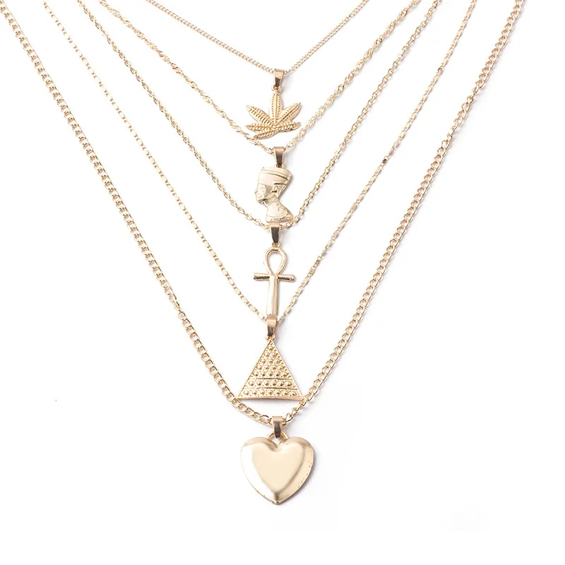 

Fashion Long Chain Gold Cross/Heart Necklace For Women Gold Layered Necklace Christ Choker Multi Necklace Vintage Jewelry