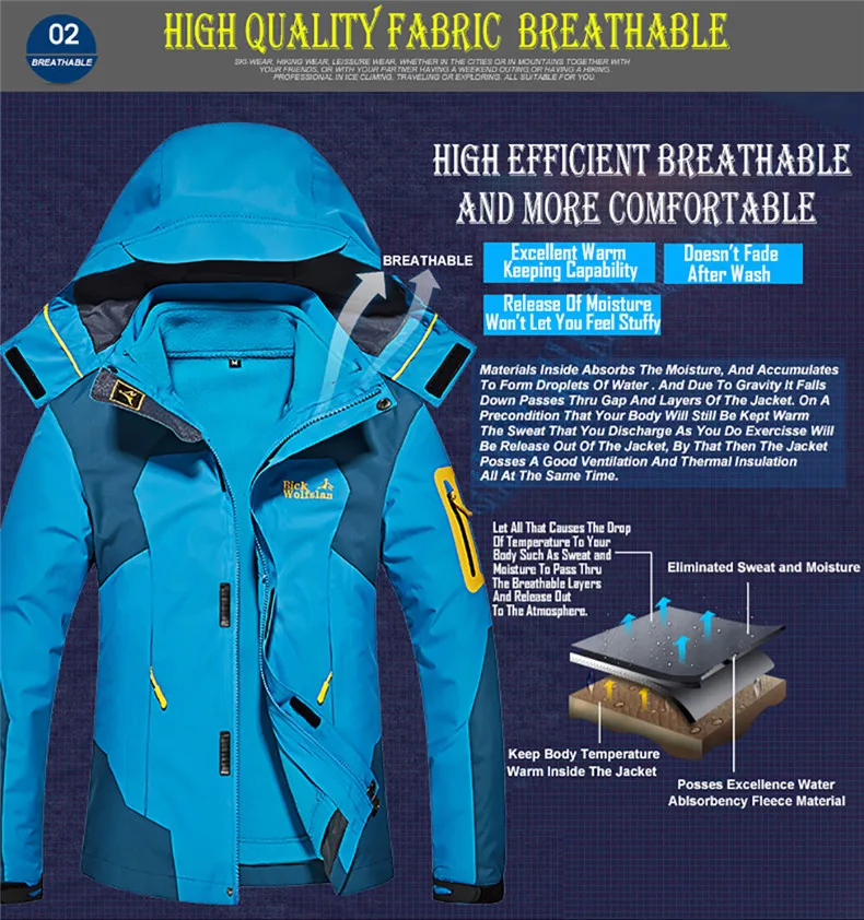 Jaquetas ao ar Livre de Acampamento Cabolsas + Calça Unco Boror High End Casais Caminhadas Jaqueta Cabolsa Escalada Três-in-one Terno M-8xl 2021new & 10 Esporte e Lazer