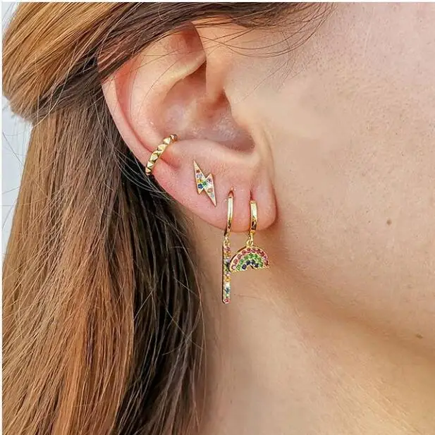 

2019 summer new design jewelry cute lovely color cz paved watermelon drop charm dangle earring gold silver